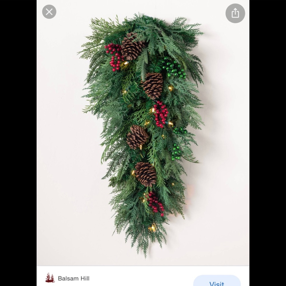 Balsam Hills Winter evergreen swag with lights.  Great for the holidays.
